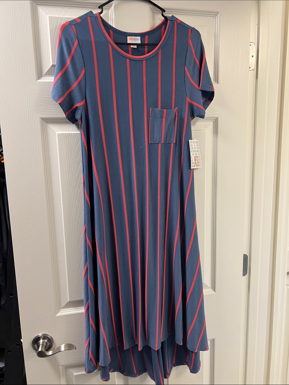 Navy and Coral Striped Pocket Dress - Unbranded